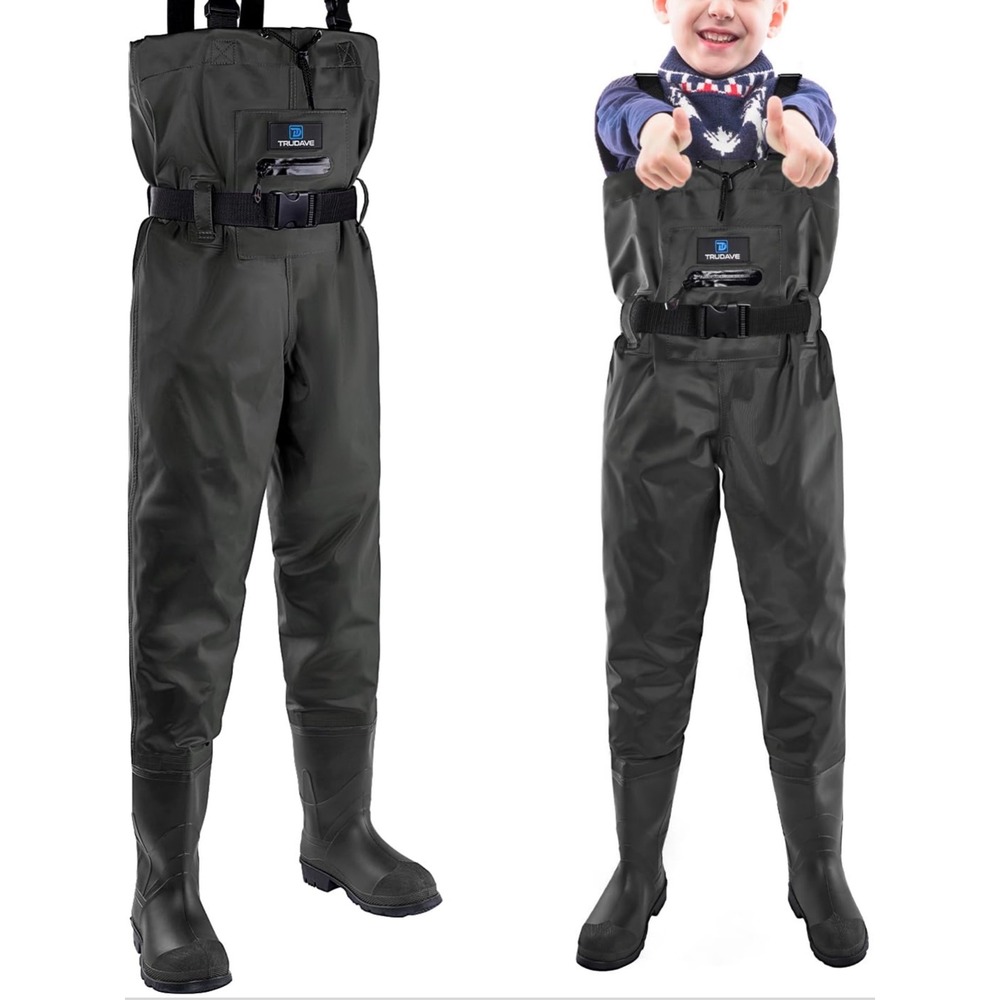 Trudave Chest Waders Kids 4/5 Black New Waterproof Fishing Boots Hunting Gear